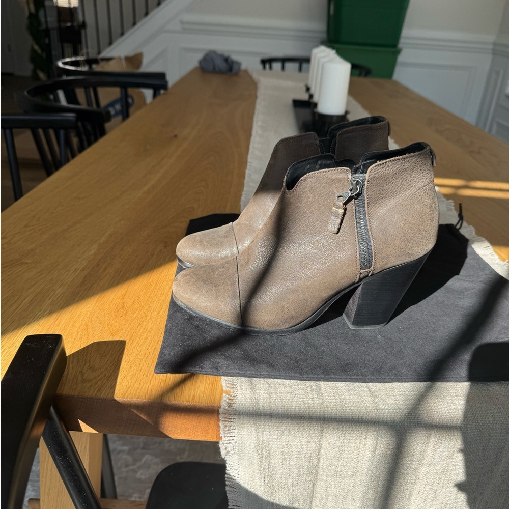 rag & bone Taupe Leather Ankle Booties with Block Heel